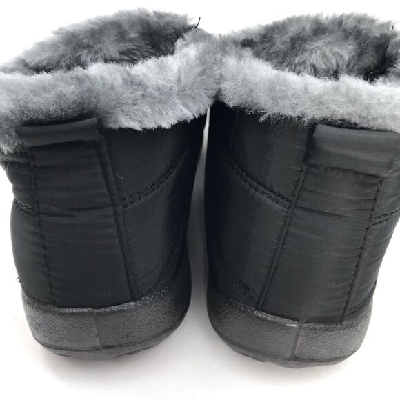 BJ Black Quilted Faux Fur Lined Soft Sole Flat Ankle Waterproof Slipper Shoes - Picture 14 of 16